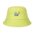 Close-up of rooster embroidery on a vibrant yellow-green cotton canvas bucket hat - Adjustable / Light Yellow