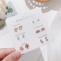 Detail of 6-pair fashion stud earring set on card with pearls and rhinestones - Rose Gold Pearl Shell Style (E0135-1)