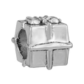 Silver gift box charm bead with sparkling rhinestones for DIY bracelets and jewelry - Silver Gift Box Shape Bead