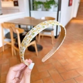 French vintage floral headband in beige with delicate yellow and green flower patterns - Yellow Sunflower