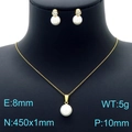 Conjunto de joyas de acero inoxidable bañado en oro de 18K con collar de perlas - Conjunto de Collar y Pendientes (KS190105-Z) / Dorado