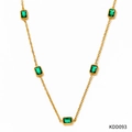 Exquisite gold stainless steel necklace with five rectangular emerald green gemstones - Necklace / Gold Green Gemstone Style (KDD093)