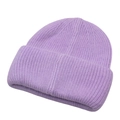 Detailed view of the ribbed texture and wide folded cuff of this purple knitted beanie - One Size / Light Purple