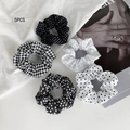 5-delige set minimalistische scrunchies met zwart-witte patronen voor knotkapsels voor dames - Zwarte 5-delige Set