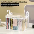 Medium size 32x24x25cm clear foldable book storage bag with white handles and zipper - Medium / White