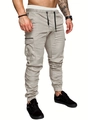 Pantaloni cargo kaki da uomo con vita elastica a coulisse e tasche laterali - S / Bianco Sporco