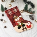 Weihnachtssocke mit 3D-Schneemann und Weihnachtsmann, rote Karos und Plüsch-Deko - Schneemann-Karomuster-Stil