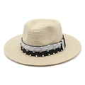 Elegante cappello di paglia a tesa larga con perle e strass per le vacanze estive - M(56-58cm) / Beige