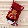Red linen Christmas stocking with 3D reindeer design hanging on white fireplace - Linen Medium Stocking (Reindeer Style)