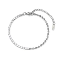 Bracelet argenté avec zircone cubique et maillons de perles métalliques rondes - Bracelet Épissage de Perles en Acier et Zircon Argent Blanc