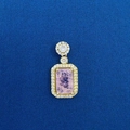 Vintage style gold pendant with a large rectangular pink gemstone and diamond halo decor - Retro Rectangular Pink Gemstone Pendant (789)