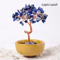 Handmade Lapis Lazuli crystal money tree with copper wire in a yellow ceramic pot - Lapis Lazuli (Yellow Ceramic Cup)