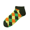 Chaussettes basses à motif losanges vert, orange et jaune avec bords-côtes tricotés - 36-44 / Argyle Vert Foncé