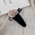 French retro velvet claw clip with dusty pink fabric rose and elegant black ribbon bow - Lotus root pink