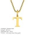 Elegant 14K gold plated stainless steel initial T letter pendant box chain necklace - Letter T / Gold