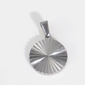 Silver round pendant with radial textured pleats made of durable stainless steel - U02-Pleated Round / Steel