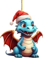 Detailansicht eines blauen Weihnachtsdrachen mit Nikolausmütze und Flügeln für Deko - Blauer Drache Stil 1