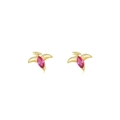 Pendientes de pájaro en plata S925 dorada con gema rosa marquesa de diseño coreano - Plata 925 / Dorado
