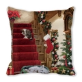 Christmas tree pillow cover featuring festive staircase scene with cat and dog print - 18x18 Inch / 15