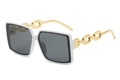 Oversized white square sunglasses with chunky gold chain metal temples and dark lenses - White Gold Frame Grey Lens