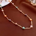 Golden wave necklace with colorful brown orange green and pink pearls variant - 74# Gold Wave Colorful Pearl Necklace