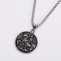 Detailed close-up of Saint George knight engraving on silver stainless steel pendant - Steel Color (with 60cm Chain)