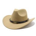 Detail of khaki felt cowboy hat with brown leather band and metallic accents - M (56-58cm) / Camel