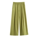 Women's loose linen straight-leg pants in light olive green with elastic waist - XS / Green Pants