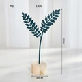 Nordic dark green iron leaf ornament on round wooden base for home decor, 20cm height - Wheat Ear / Navy Blue