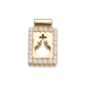 18K gold-plated rectangular pearl pendant featuring a hollow heart and cross design - Sacred Heart Cross Pearl Rectangular Pendant