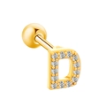 Golden D letter stud earring with sparkling zircon stones and screw back closure - Letter D