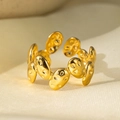 Elegant gold titanium steel ring with textured hammered surface and adjustable open band - Gold 139
