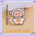 Cute pink astronaut pig acrylic brooch with cape and PIG lettering details - Astronaut Pig