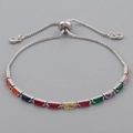 Rainbow gradient multi-color zircon bracelet with adjustable silver bolo chain clasp - Rainbow Baguette Zircon Style (SL0003) / Silver
