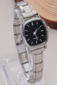 Montre quartz pour femme argentée avec cadran noir carré et bracelet métallique - WT017 Argent Noir Carré
