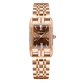 Women's rose gold rectangular watch with diamond accents and brown sunray dial - Steel Band / Steel Brown Dial (Butterfly Buckle + EU Standard)