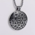 Vintage stainless steel zodiac Solomon pendant necklace with mystical hexagram design - Silver-tone (With 60cm Chain)