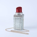 Lipstick shaped evening bag in silver mirror and red rhinestones with gold chain - Silver Rhinestone Lipstick + Red Top