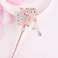 Rose gold butterfly hair pin with colorful gemstones and tassel pendant detail - Rose Gold Butterfly Colorful Gem Tassel (FZ023)