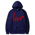Navy blue hoodie with red LOVE print and kangaroo pocket for Valentine's day style - S / Love Print / Navy Blue