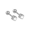 Minimalist S925 sterling silver cube stud earrings with polished finish on white background - 925 Silver / Square Cube Screw Earrings Platinum Plated (PED346)