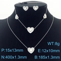Silver stainless steel jewelry set with heart shell pearls and precise dimensions - Steel Heart Shell Pearl 3-Piece Set (Necklace+Earrings+Bracelet) (KS201276-KLX)