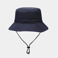 Detail of dark blue waterproof sun hat featuring reinforced brim and polka dot wind cord - Navy Blue