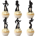 Disco birthday cake topper set with glittery black dancing silhouettes on white cupcakes - Small Combination (Black Dancer Silhouettes) / Black Glitter