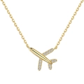 Elegant gold airplane pendant necklace with sparkling cubic zirconia on white background - 925 Silver / Gold Rhinestone Airplane Style (DY190740)