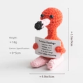 Positive orange flamingo crochet doll with encouraging card and size specifications - Flamingo