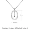 Silver letter J necklace pendant with colorful cubic zirconia stones and 15mm size details - White Gold J