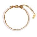 Double-layered 18K gold plated stainless steel anklet with elegant white amazonite beads - White Jade Double Layer Anklet