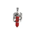 Antique silver dragon pendant wrapped around red hexagonal stone pillar charm - Red Turquoise