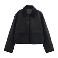 Damen Steppjacke in Schwarz mit Cordkragen und Druckknöpfen in der flachen Vorderansicht - XS / Schwarz
